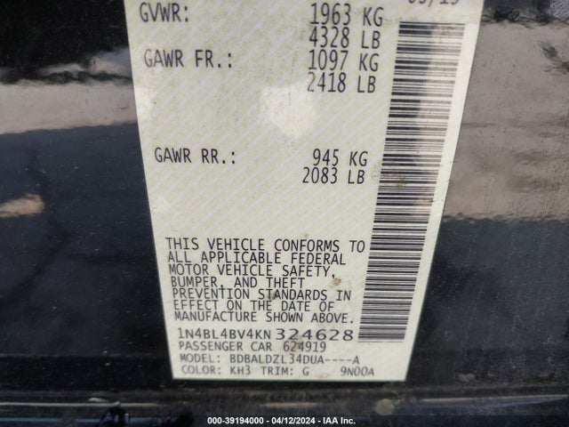 Nissan Altima 2.5 S 2019 1N4BL4BV4KN324628 Image 9