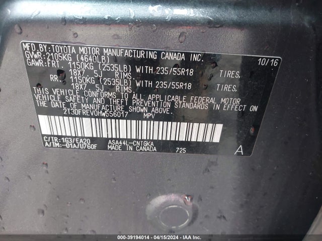 Toyota Rav4 Limited 2017 2T3DFREV0HW556017 Image 9