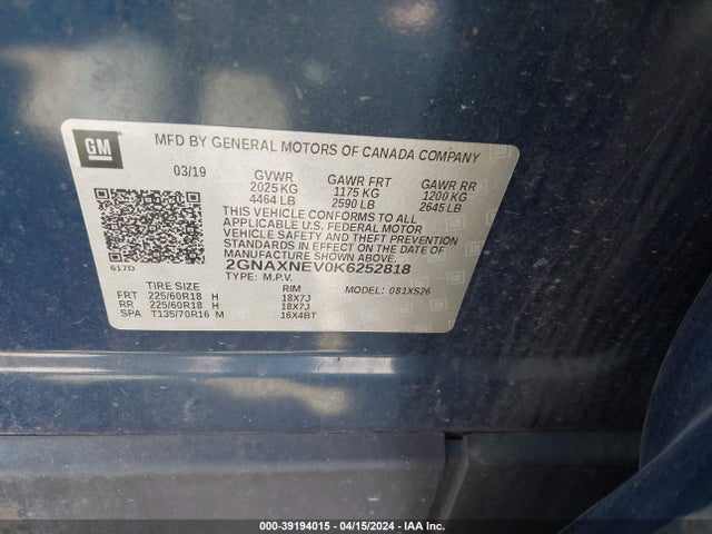 Chevrolet Equinox Premier 2019 2GNAXNEV0K6252818 Image 9