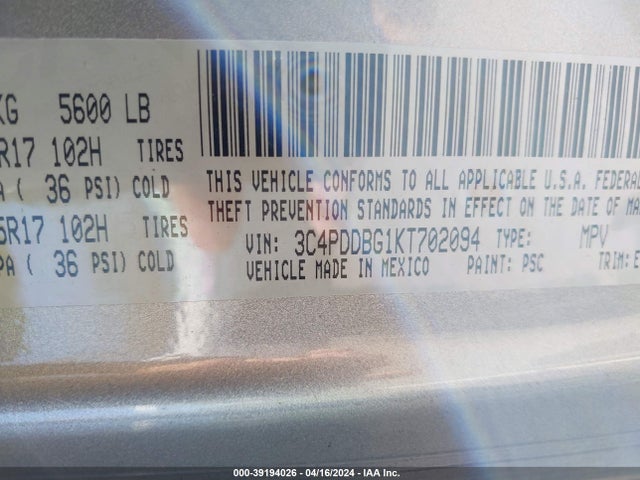 Dodge Journey Se Awd 2019 3C4PDDBG1KT702094 Image 9