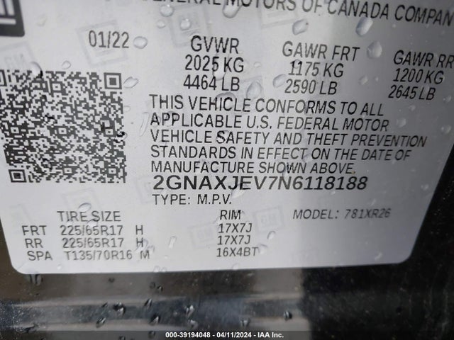 Chevrolet Equinox Fwd 2fl 2022 2GNAXJEV7N6118188 Image 9