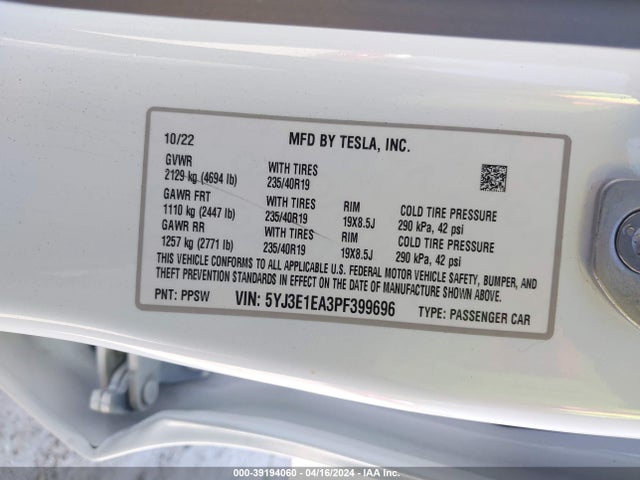 Tesla Model 3 Rear-wheel Drive 2023 5YJ3E1EA3PF399696 Image 9