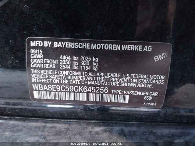 WBA8E9C59GK645256 BMW 328I