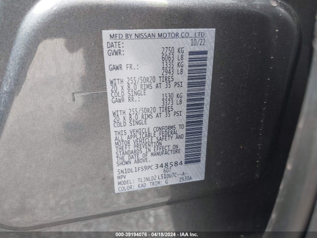 5N1DL1FS9PC348584 Infiniti Qx60 Luxe Awd