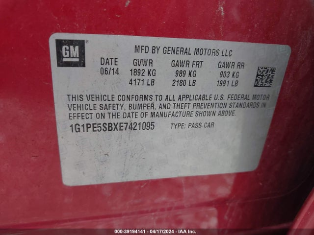 Chevrolet Cruze 2lt Auto 2014 1G1PE5SBXE7421095 Image 9