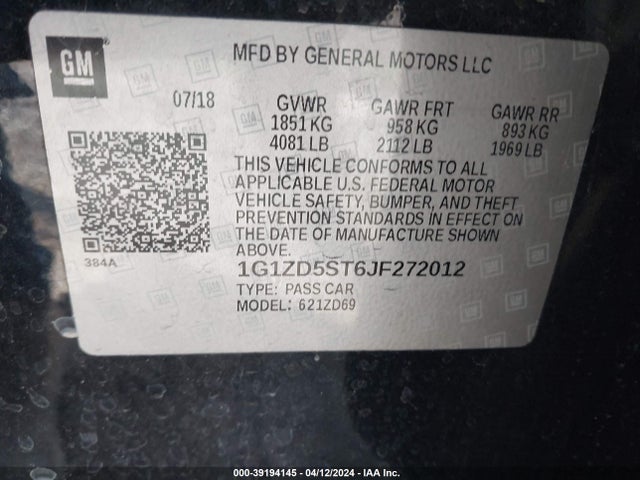 Chevrolet MALIBU LT 2018 1G1ZD5ST6JF272012 Image 9