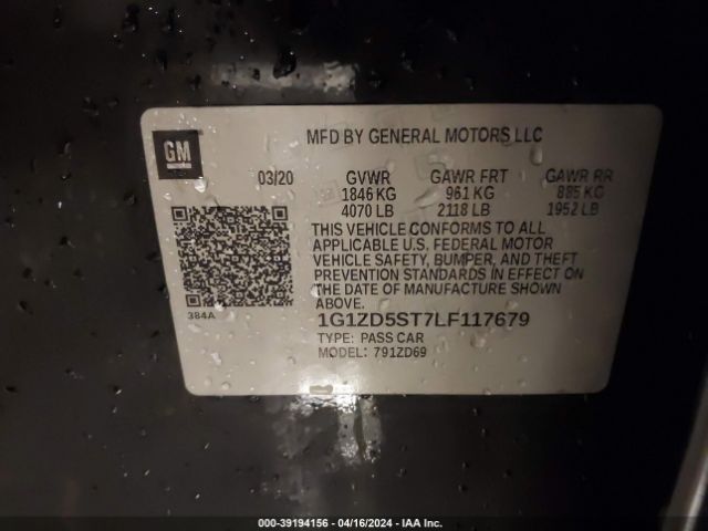 1G1ZD5ST7LF117679 Chevrolet Malibu Fwd Lt