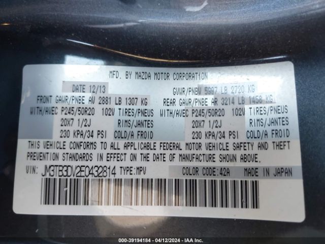 JM3TB3DV2E0432814 Mazda Cx-9 Grand Touring