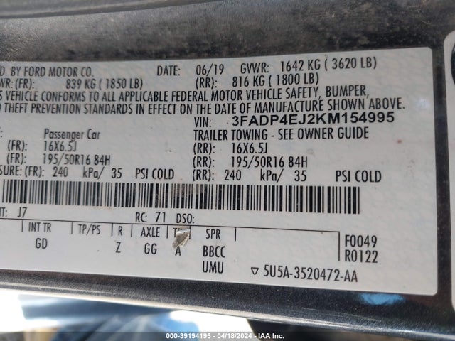 Ford FIESTA SE 2019 3FADP4EJ2KM154995 Image 9