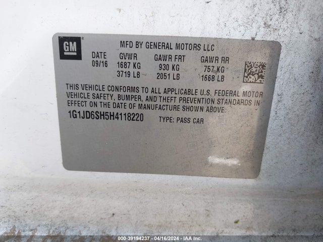 Chevrolet Sonic Lt Auto 2017 1G1JD6SH5H4118220 Image 8