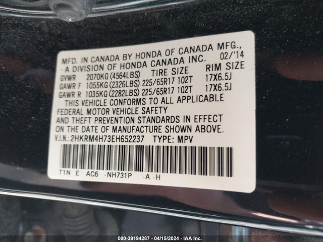 Honda Cr-v Ex-l 2014 2HKRM4H73EH652237 Image 9