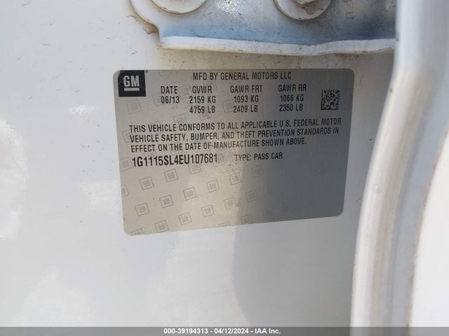 Chevrolet IMPALA 1LT 2014 1G1115SL4EU107681 Image 9