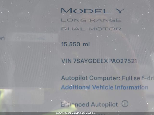 7SAYGDEEXPA027521 Tesla Model Y Awd/long Range Dual Motor All-wheel Drive