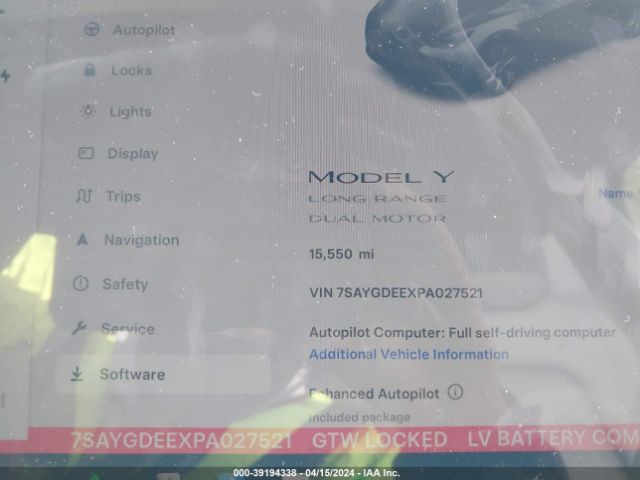 7SAYGDEEXPA027521 Tesla Model Y Awd/long Range Dual Motor All-wheel Drive
