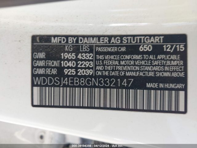 WDDSJ4EB8GN332147 Mercedes-Benz CLA 250