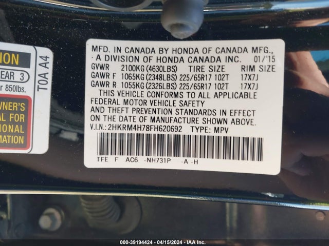 Honda Cr-v Ex-l 2015 2HKRM4H78FH620692 Image 9