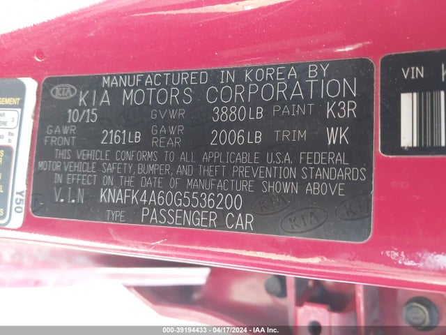 KIA FORTE LX 2016 KNAFK4A60G5536200 Image 9