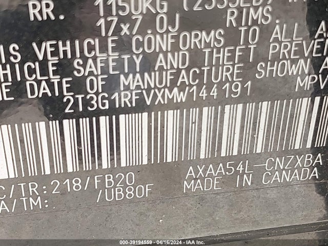 Toyota RAV4 LE 2021 2T3G1RFVXMW144191 Image 9