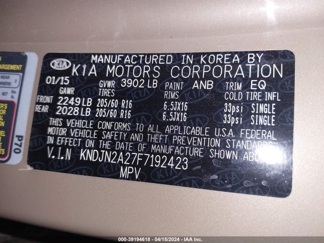 KIA Soul 2015 KNDJN2A27F7192423 Image 9
