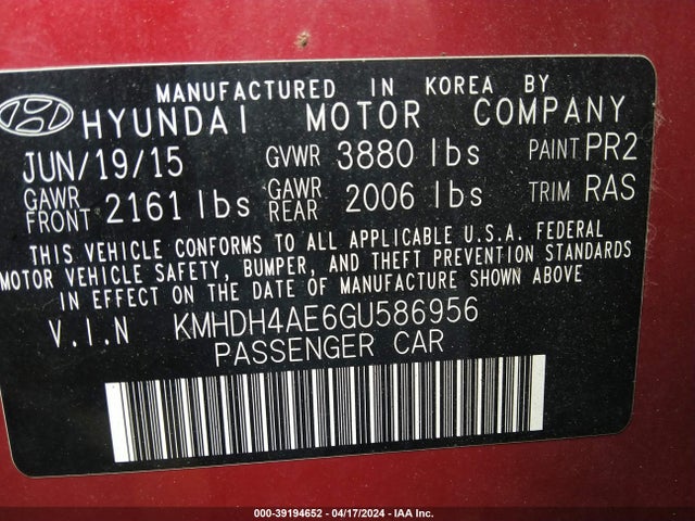 Hyundai ELANTRA SE 2016 KMHDH4AE6GU586956 Image 9