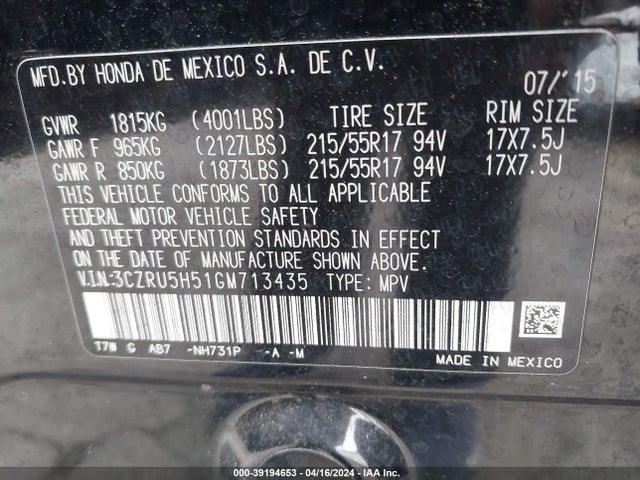 Honda HR-V EX 2016 3CZRU5H51GM713435 Image 9