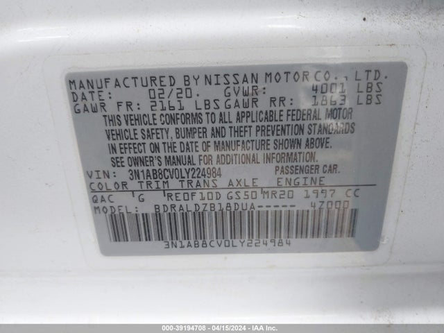 Nissan Sentra Sv Xtronic Cvt 2020 3N1AB8CV0LY224984 Image 9