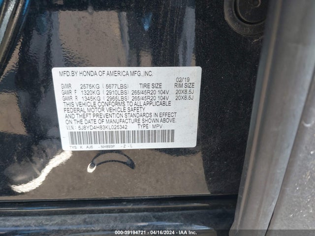 Acura Mdx Advance Pkg 2019 5J8YD4H83KL025342 Image 9