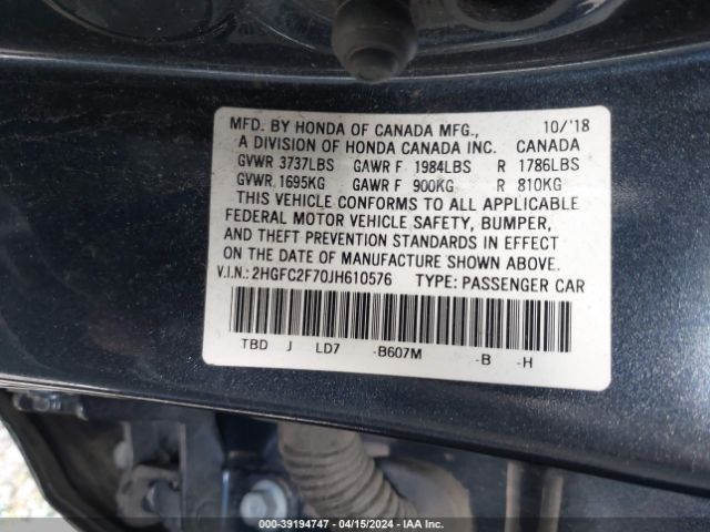 2HGFC2F70JH610576 Honda CIVIC EX