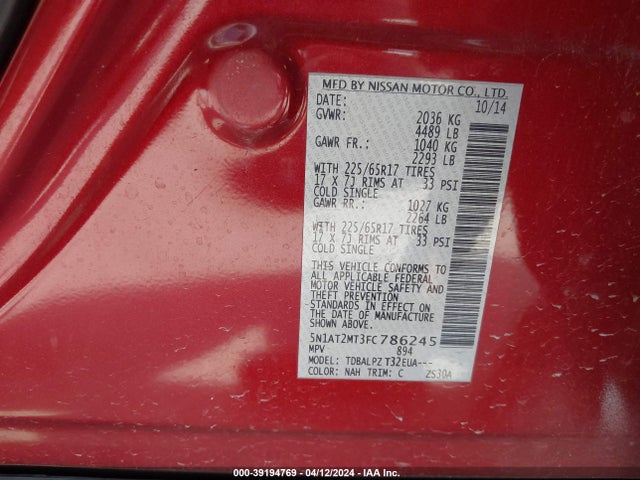 Nissan ROGUE S 2015 5N1AT2MT3FC786245 Image 9