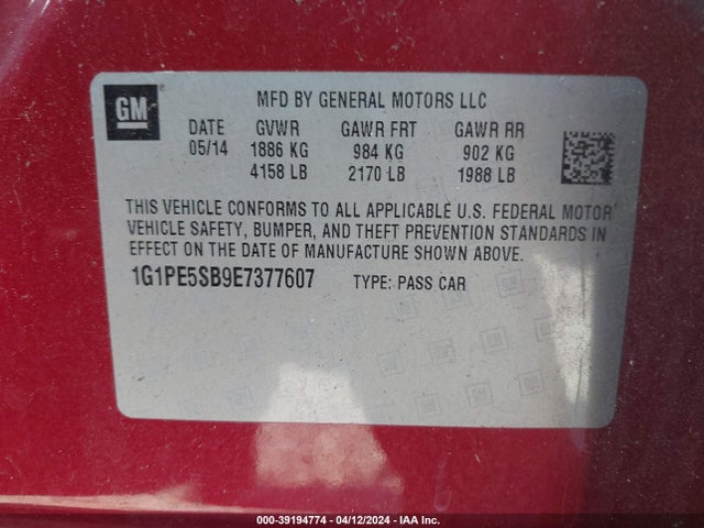 Chevrolet Cruze 2lt Auto 2014 1G1PE5SB9E7377607 Image 9