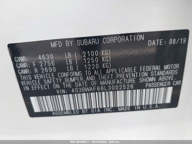 4S3BWAF68L3002526 Subaru Legacy Sport