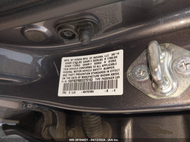 Honda CIVIC EX 2014 19XFB2F88EE270153 Image 9