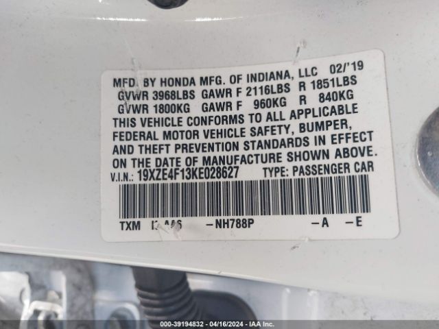 19XZE4F13KE028627 Honda Insight Lx