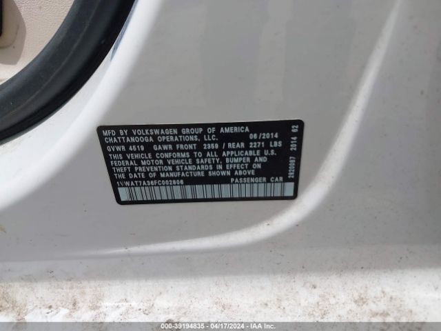 1VWAT7A36FC002806 Volkswagen Passat 1.8t Wolfsburg Edition