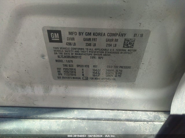 Chevrolet TRAX LS 2018 KL7CJKSB9JB620112 Image 9