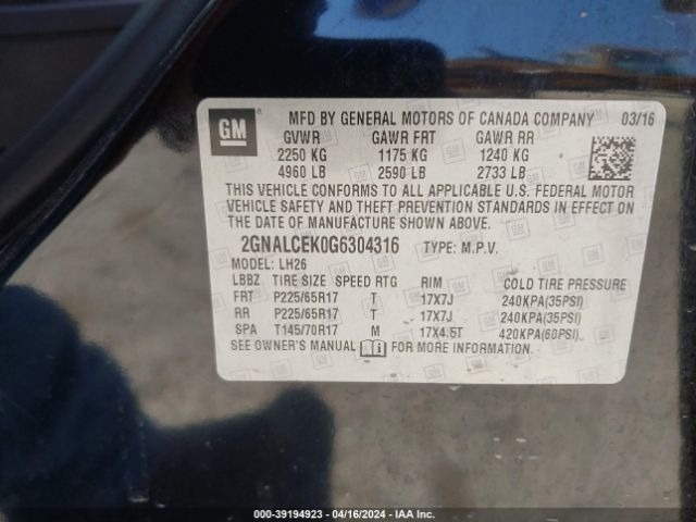 2GNALCEK0G6304316 Chevrolet EQUINOX LT