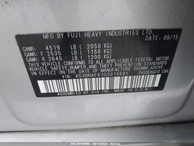 4S3BNAF61G3010685 Subaru Legacy 2.5i Premium