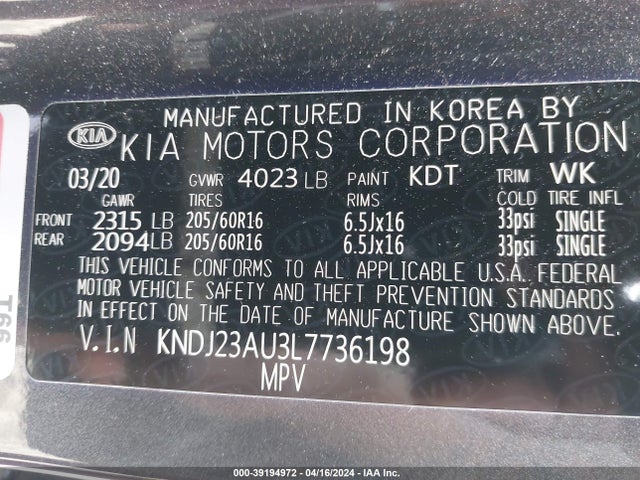 KIA SOUL S 2020 KNDJ23AU3L7736198 Image 9