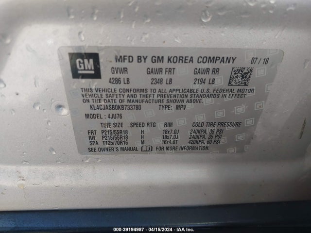 KL4CJASB0KB733780 Buick Encore Fwd Preferred