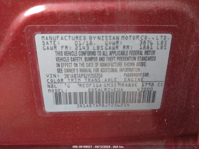 Nissan SENTRA SR 2018 3N1AB7AP8JY256254 Image 9