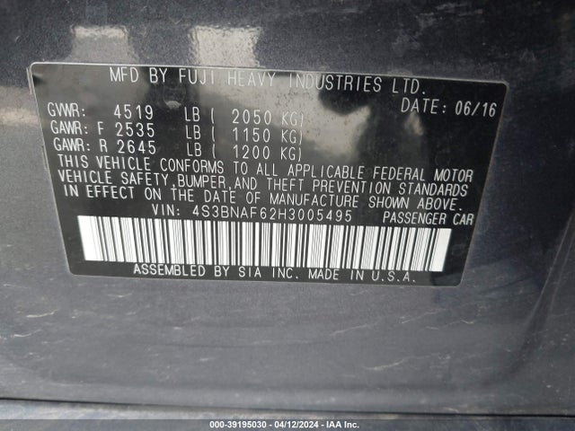 Subaru Legacy 2.5i Premium 2017 4S3BNAF62H3005495 Image 9