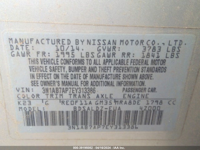 Nissan SENTRA SV 2014 3N1AB7AP7EY313386 Image 9