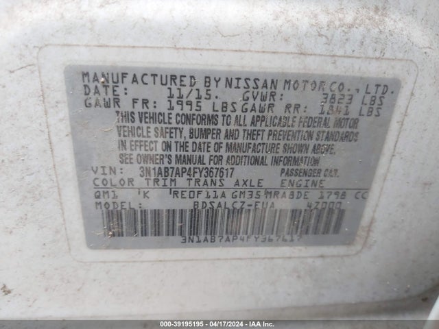 Nissan SENTRA S 2015 3N1AB7AP4FY367617 Image 9