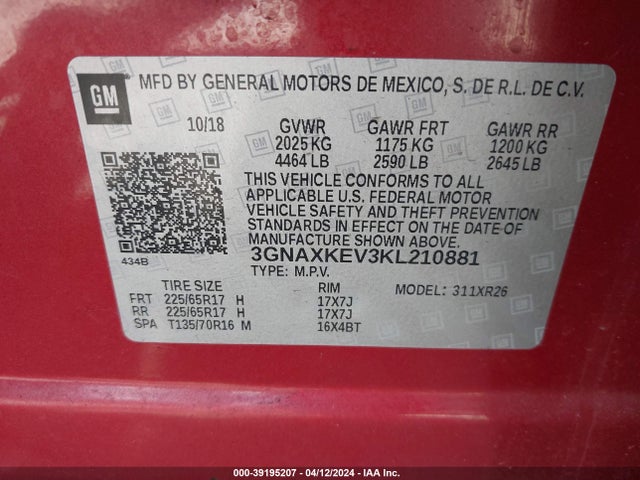Chevrolet EQUINOX LT 2019 3GNAXKEV3KL210881 Image 9