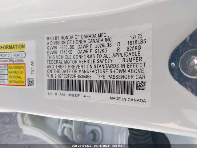 Honda Civic Lx 2024 2HGFE2F22RH535468 Image 9