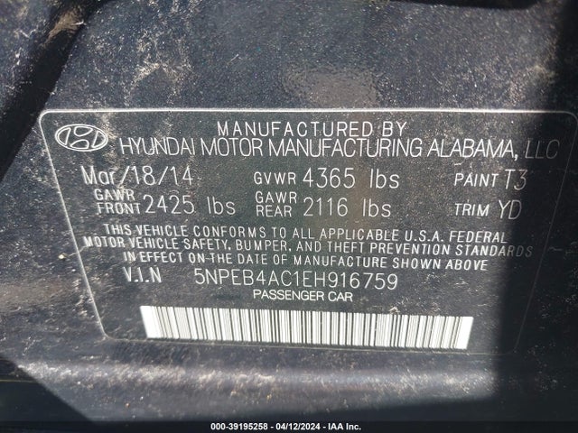 Hyundai SONATA GLS 2014 5NPEB4AC1EH916759 Image 9