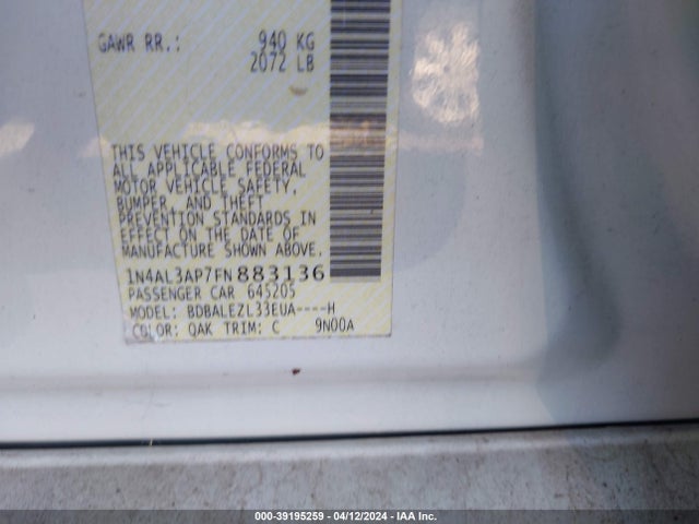 Nissan Altima 2.5 S 2015 1N4AL3AP7FN883136 Image 9
