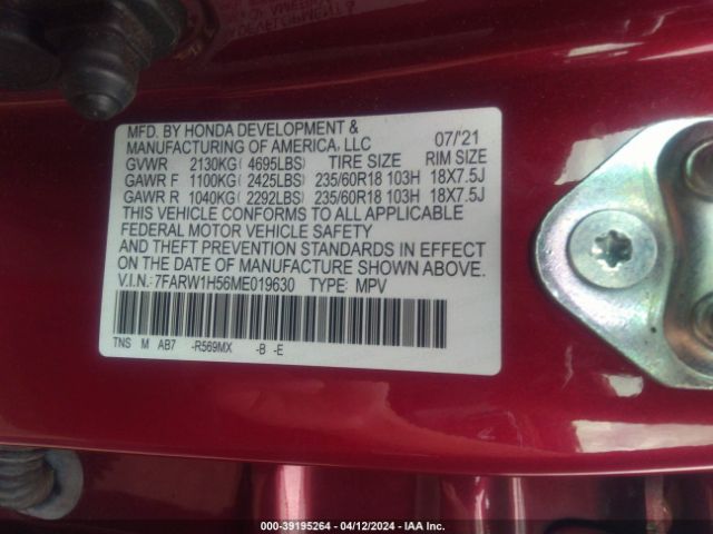 7FARW1H56ME019630 Honda Cr-v 2wd Ex
