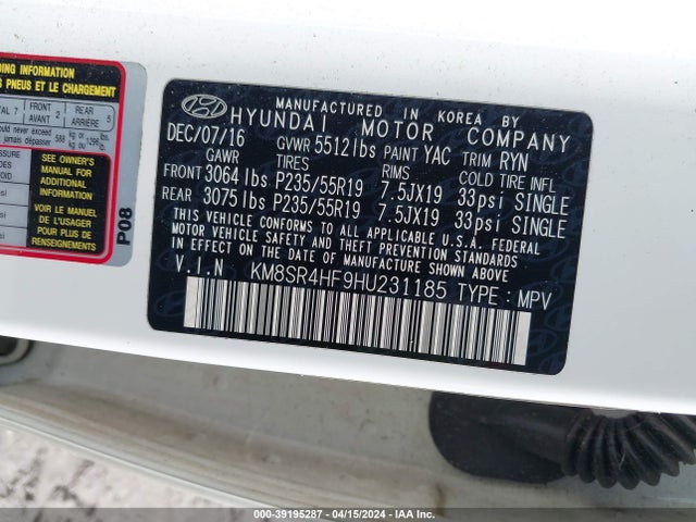 Hyundai Santa Fe Se Ultimate 2017 KM8SR4HF9HU231185 Image 9