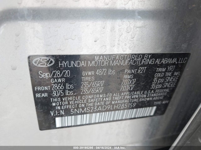 Hyundai Santa Fe Se 2020 5NMS23AD9LH285159 Image 9